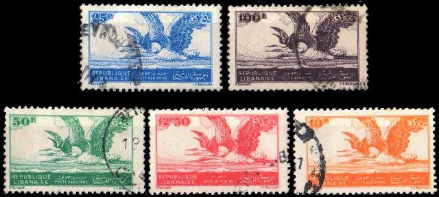 LEBANON 1946-Grey Herons-Birds-Set of 5-Used-S.G. 320-324