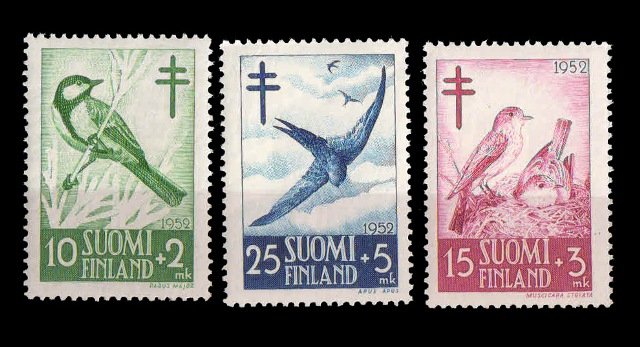 Finland 1952- Birds- Tuberculosis Relief Fund- Set of 3- MNH- Cat �8.25- S.G. 513- 515