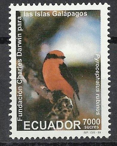 Ecuador 1999, Vermilion flycather Bird, Charles Darwin, S.G. 2351, 1 Value, MNh Cat £ 8.25