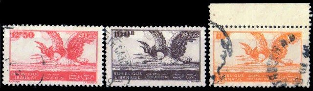 LEBANON 1946-Birds-Grey Herons-Set of 3-Used-S.G. 320,321,324, Cat � 13-