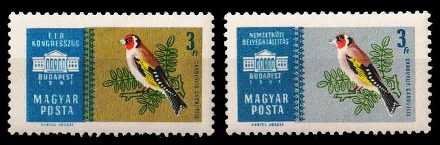 Hungary 1961- Eurasian Gold Finch Birds- Flora & Fauna- Background in silver and gold-MNH- Set of 2- S.G. 1746 & 1750