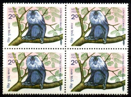 1-10-1983, Lion-tailed Macaque, 2Rs, Block of 4, S.G. 1100
