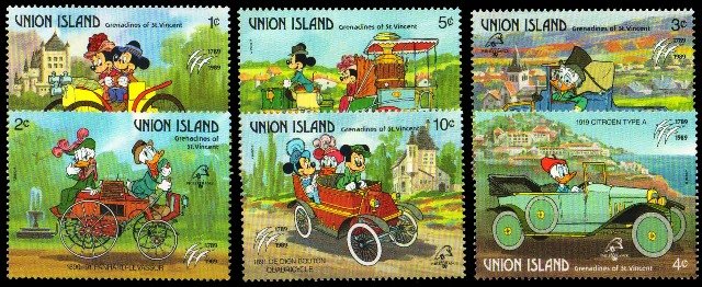 UNION ISLAND Grenadines of St. Vincent 1989-6 Different Walt Disney Cartoon Characters-MNH