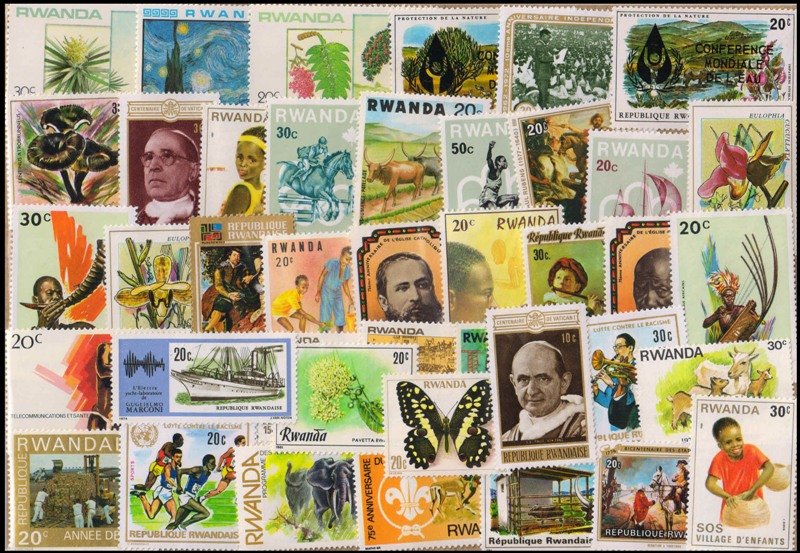 RWANDA 50 Different Mint Stamps, Large Only