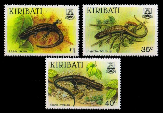 KIRIBATI 1987 - Skinks, Reptiles, Flora and Fauna, Set of 3, MNH, S.G. 275-277