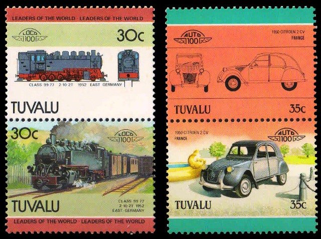 TUVALU-4 Different, MNH-Train, Car, Railway, Automobile