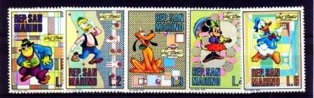 SANMARINO 5 Different Disney Cartoon Stamps