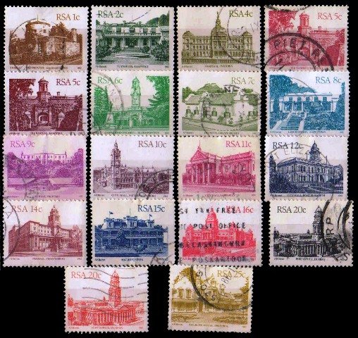 SOUTH AFRICA 1982-Architecture, Castle, Town, House-18 Different Used Postage Stamps