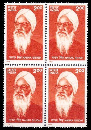10-1-98, Birth cent. of Nanak Singh, 2Rs., Blk of 4