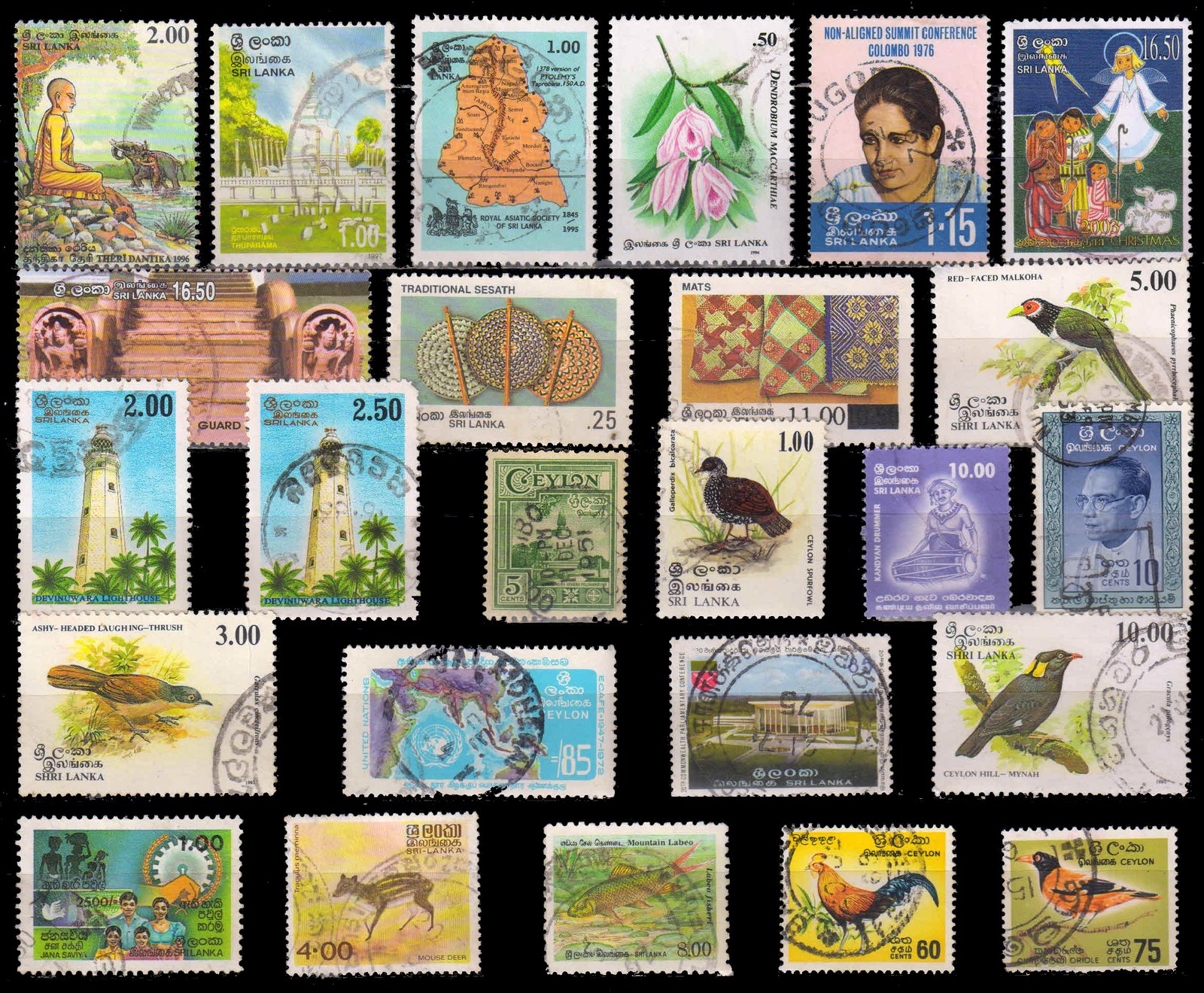 SRI LANKA & CEYLON 25 Different Used & Thematic Stamps