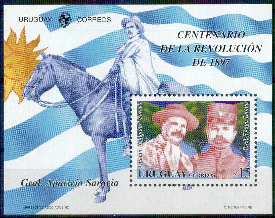 URUGUAY 1997-Miniature Sheet-Centenary of 1897 Uprising Antonia 'Chiquito Saravia and Diego Lamas S.G. MS 2413-MNH