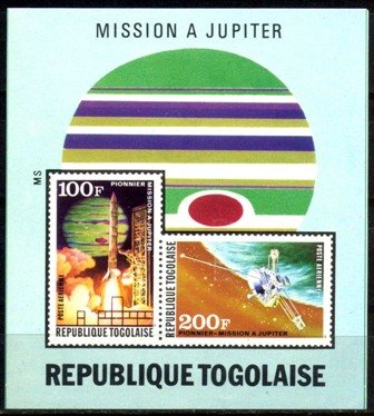 Togo 1974, U.S. Jupiter Spce Mission, S.G. MS1018a, Imperf Sheet of 2