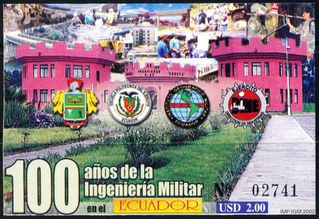 Ecuador 2002, Cent. of Military Engineers, Building, Military Emblem, S.G. MS 2612, Imperf MNH