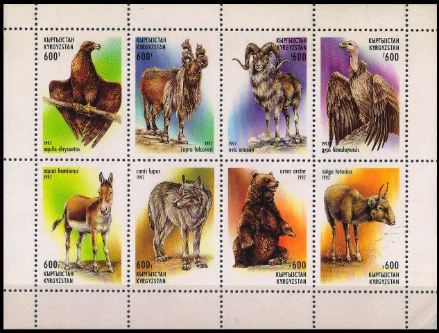 KYRGYZSTAN 1997-Animals, Golden Eagle, Brown Bear, Himalayan Griffon, Set of 8-MNH-S.G. 120-127-Cat £ 14-