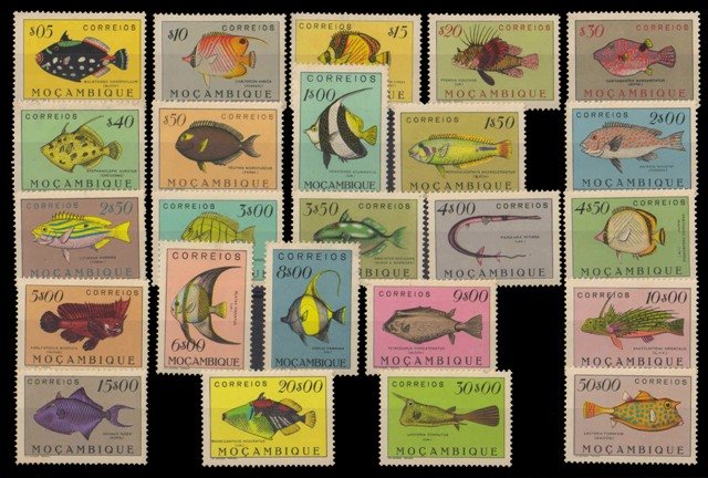 Mozambiane 1951-Fishes-Marine Life-Comp. Set of 24 Stamps-Mint Never Hinged, S.G. 440-463