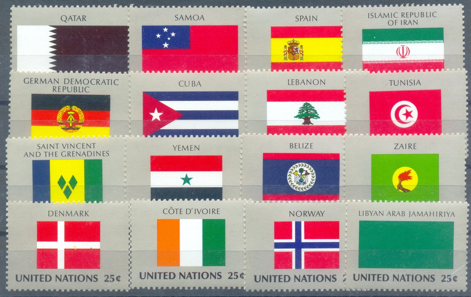 United Nations 1988, Flags of Member Nations- 9th Series, S.G. 537-552, Set of 16, MNH