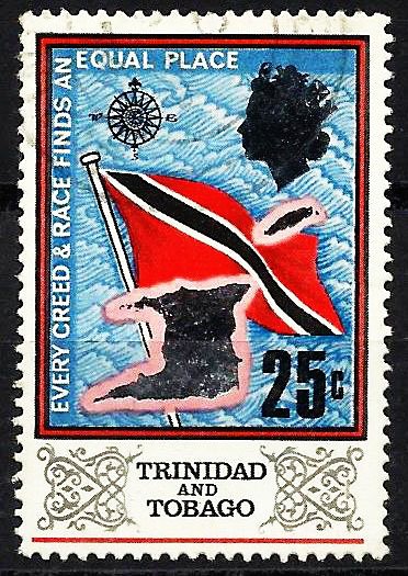 Trindad & Tobogo 1969, Flag and Map. Silver Embossed. S.G. 348, 1 Value, Used Cat £ 1-00