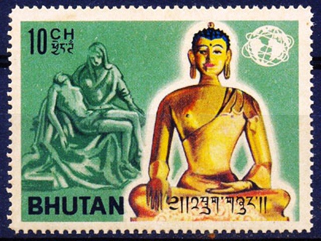 Bhutan 1965, Buddha and Michelangelo Pieta S.G. 51, 1Value, Mint