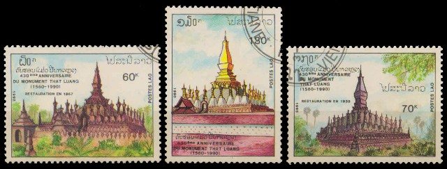LAOS 1990-That Luang, Buddhist Stupa-S.G. 1203-1205-Set of 3-Used