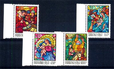 BURKINA FASSO 1988, Christmas Virgin & Child, S.G.No 960 - 963, Stained Glass Window, Comp Set of 4, Cat £ 6 - 50, Mint Never Hinged 