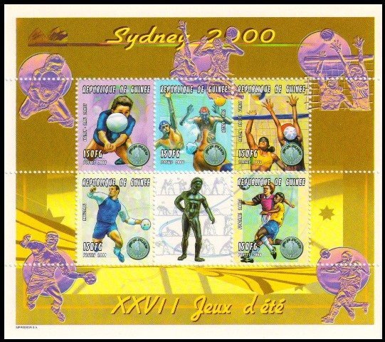 GUINEA 2000-Sydney Olympic, Handball, Football, Volleyball, Water Polo, Medals, S/Sheet of 5-MNH