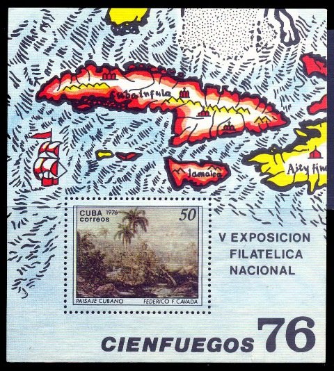 CUBA 1976-5th National Philatelic Exhibition, Painting, Cuban Landscape, S.G. MS 2337, Mint Cat � 5-00
