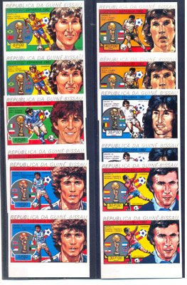 GUINEA - BISSAU 1982, Football Soccer Player Sports Imperf, S.G.No 704 - 709, World Cup Football Championship, Spain, Imperf Verticle Pairs with margin, Complete Set of 6 Pairs, Mint Never Hinged 