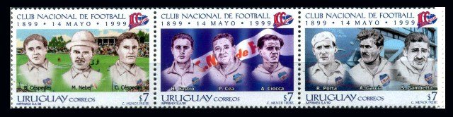 Uruguay 1999, Centenary of National Football Club, S.G, 2528-2530, Set of 3, Se-tenant Strip