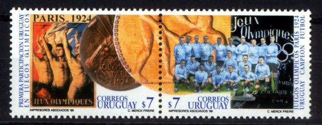 Uruguay 1999, Victory of Uruguay Football Team in Olympic Games, Paris France, Gold Medal, S.G. 2568-69, Set of 2, Se-tenant Pair