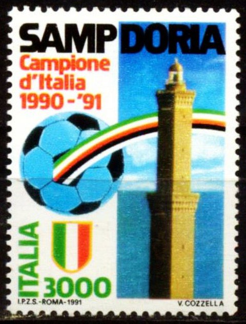 Italy 1991, Sampdoria National Football Champion 1990-91, S.G. 2128, 1Value, MNH Cat � 6-50