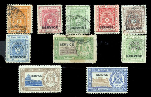 BHOPAL STATE-10 Different Stamps