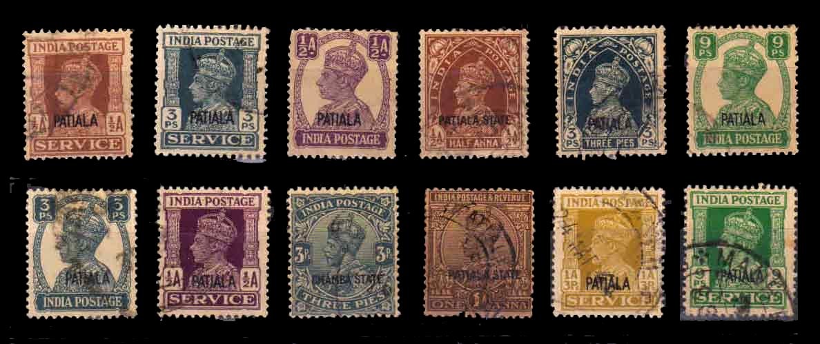 PATIALA STATE - 12 Different Used Stamps