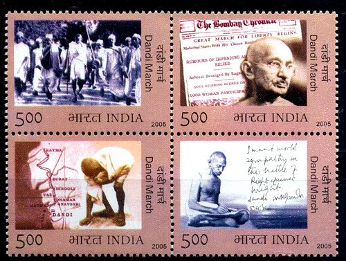 India 2005, Dandhi March Mahatma Gandhi Leading, Dandi March, S.G.No 2266 - 2269, Block of 4, MNH 