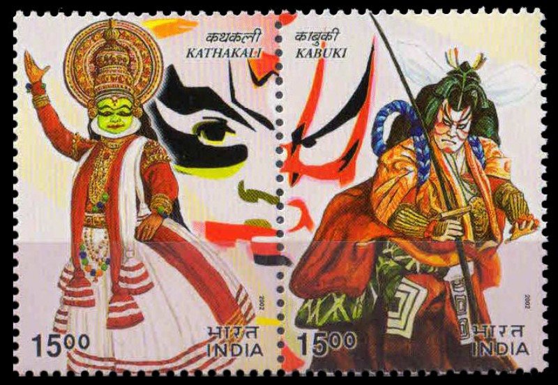 India 2002, Indo - Japan Friendship, Kabukiactor ( Japan ) & Kathakali Dancer ( India ) S.G.No 2066 - 67, Set of 2, MNH, 2nd Position