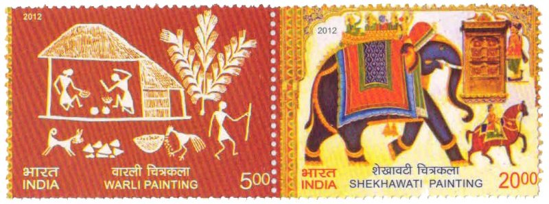 India 2012-Shekhawati and Worly Paintings-Elephant-Horizontal Pair