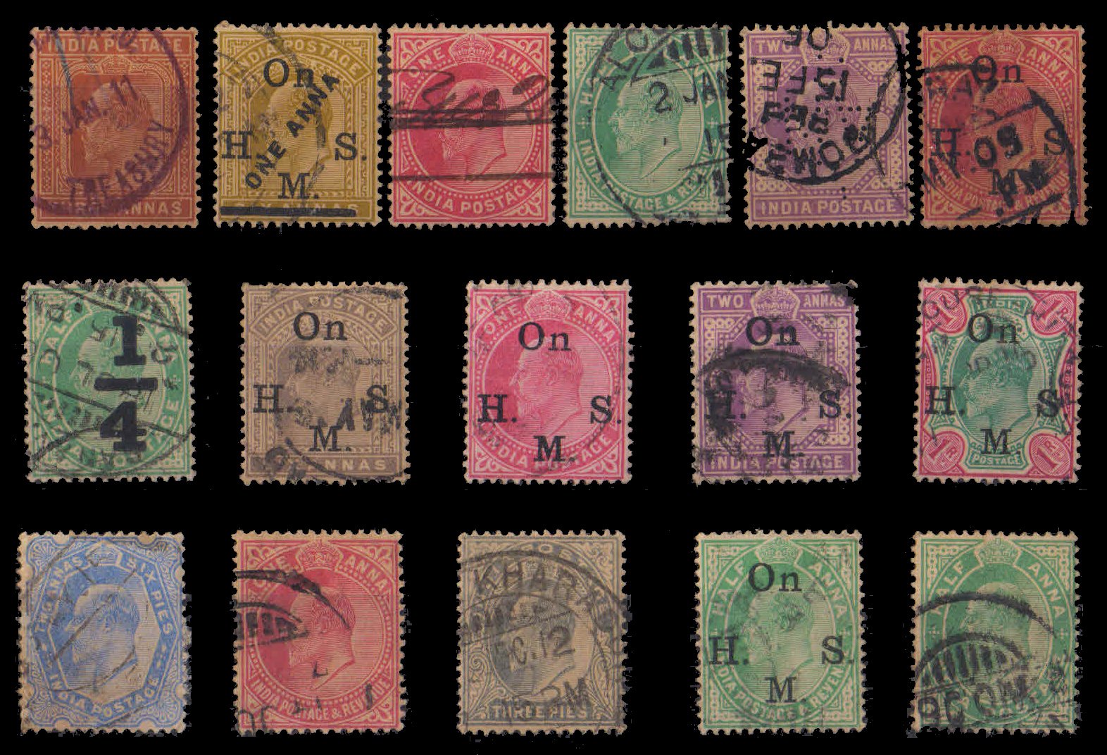 INDIA 1911, King Edward, Set of 16 Stamps 