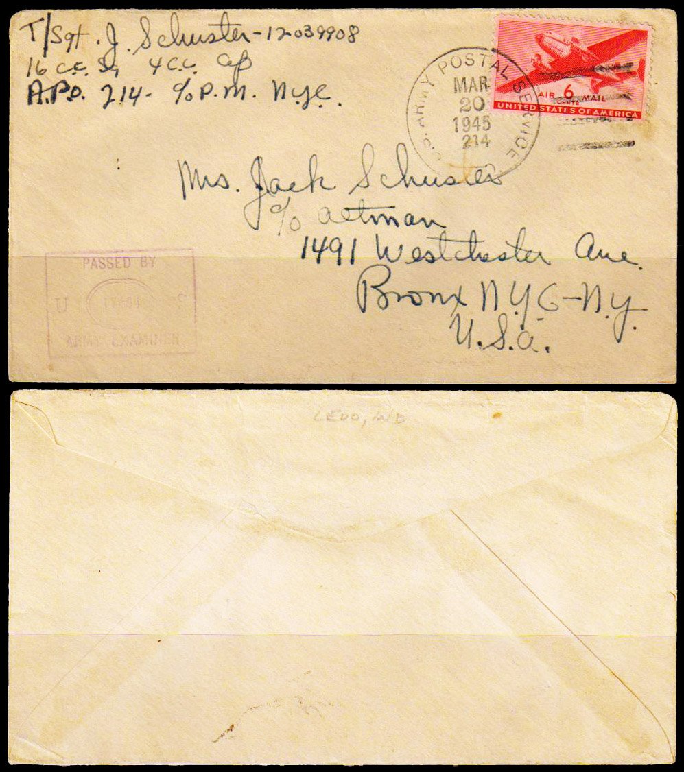 U.S.A 1945-U.S Army Postal Service Cover-2nd World War-Delivered in West Bengal, India