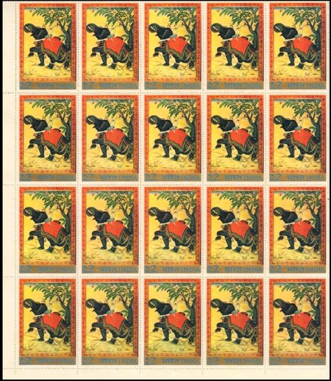 05.05.1973, Miniature Painting, Elephant, 2Rs., sheet of 40 Stamps