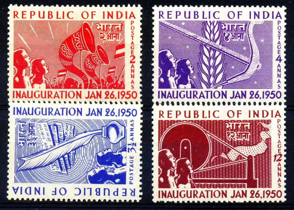 India 1950, Republic of India Complete Set of 4, Mint Hinged