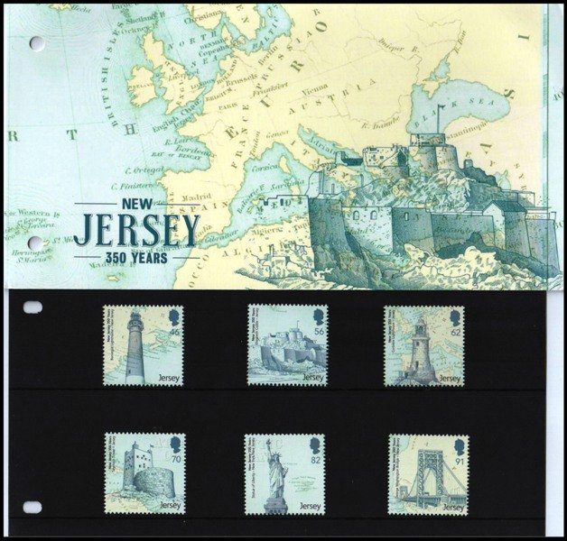 JERSEY 2014-Presentation Pack-Set of 6, MNH-Landmark of New Jersey-Bridge, Statue of Liberty, tower, castle, Light House-Face £ 5.07
