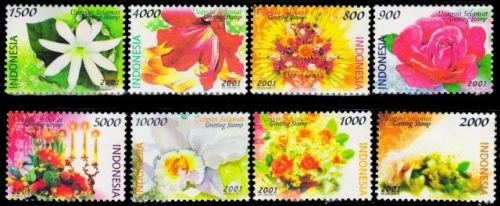 INDONESIA 2001-Greeting Stamps, Flowers, Bouquet, Set of 8-MNH-S.G. 2715-2722