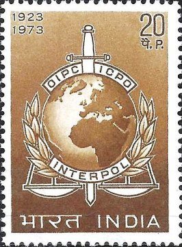 INDIA 9-10-1973, Emblem of ICPO Interpol, 20 P. S.G. 698-Phila 590
