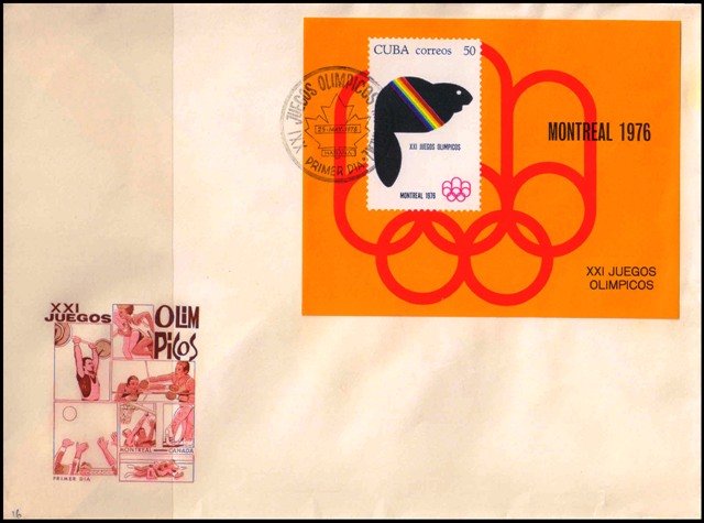 CUBA 1976-F.D.C-Montreal Olympic Games, Montreal-Otter Emblem-Imperf-Official First Day Cover-S.G. MS 2299