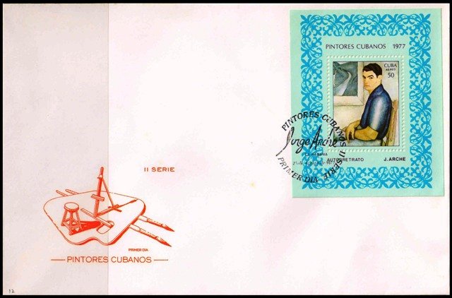 CUBA 1977-F.D.C-Painting By Jorge Arche-Self Portrait-Miniature Sheet-Official First Day Cover-S.G. MS 2397
