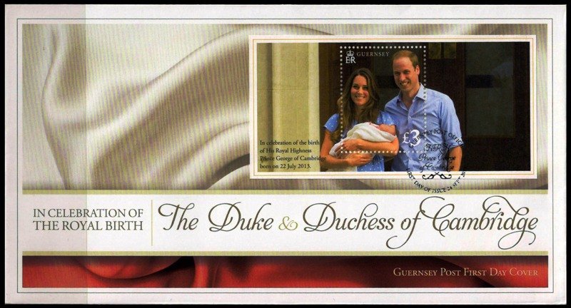 GUERNSEY 2013-FDC-Celebration of the Royal Birth, The Duke & Duchers of Cambridge-Miniature Sheet First Day Cover