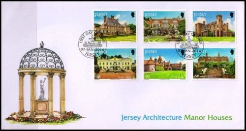 JERSEY 2014-FDC-Jersey Architecture Mamor Houses-Set of 6 on official First Day Cover with Special Postmark-Face � 6-