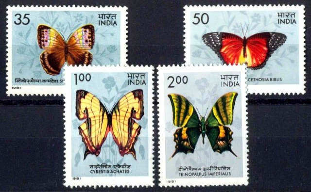 INDIA 1981 - Indian Butterflies, Set of 4, Flora & Fauna, S.G. 1019-1022, Phila No. 866-869, Mint Never Hinged