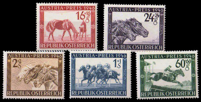 AUSTRIA 1946-Austria Prize Race Fund-Horses-Set of 5-MNH-S.G. 986-990-Cat � 16-