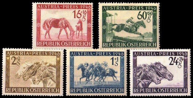 AUSTRIA 1946-Austria Prize Horse Race Fund-Set of 5-Mint Lightly Hinged-S.G. 986-990-Cat � 16-