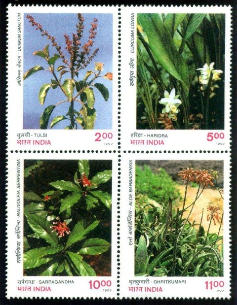 INDIA 1997, Medicinal Plants-Se-tenant Blk of 4-MNH-S.G. No. 1747-1750, Phila No. 1577-1580, Mint Never Hinged